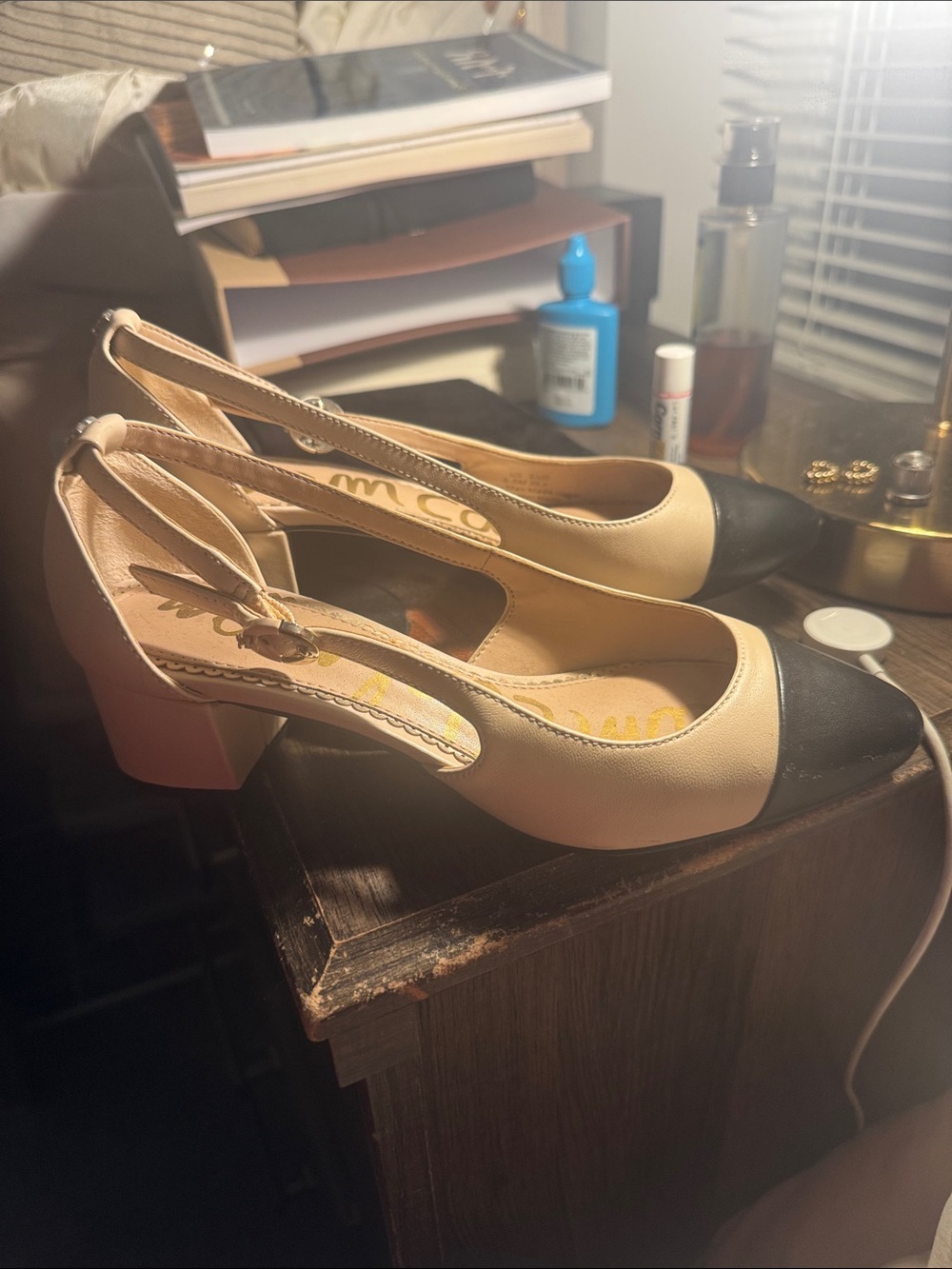 Sam Edelman Two-Tone Slingback Heels in Beige and Black